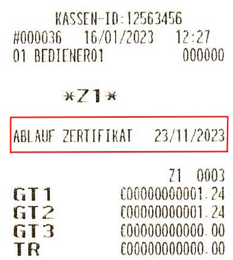 Beispiel Ablaufdatum der TSE Lizenz bei Sharp Registrierkassen